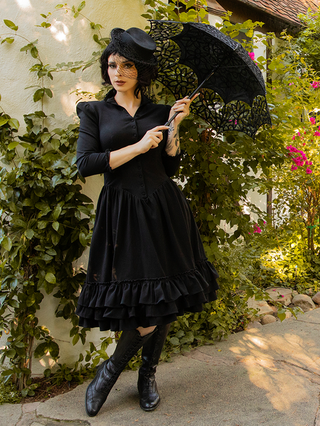 Victorian Knit Ponte Dress in Black