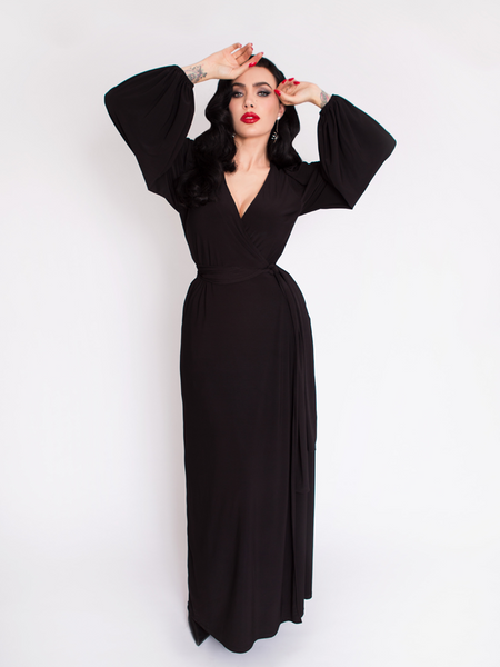 Black wrap evening dress shop