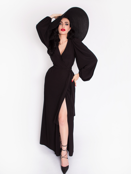 Black Widow Wrap Gown in Solid Black  Gothic Style Dress – La Femme En Noir