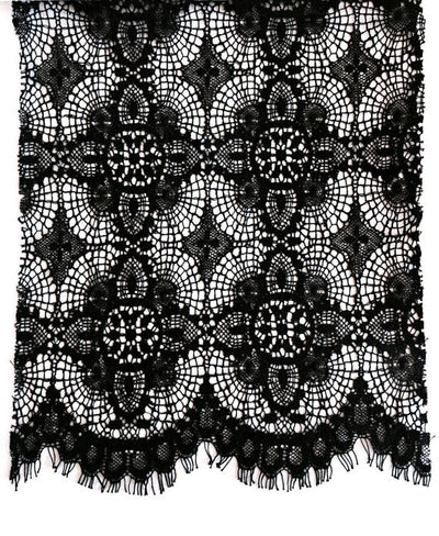 A product photo of the lace used in the Southern Gothic bustier top in black.