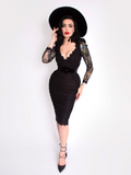 Micheline Pitt wearing the La Dentelle Dress in Black from gothic dress maker La Femme en Noir.