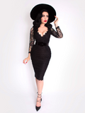 Micheline Pitt modeling the black goth dress called the La Dentelle Dress in Black.